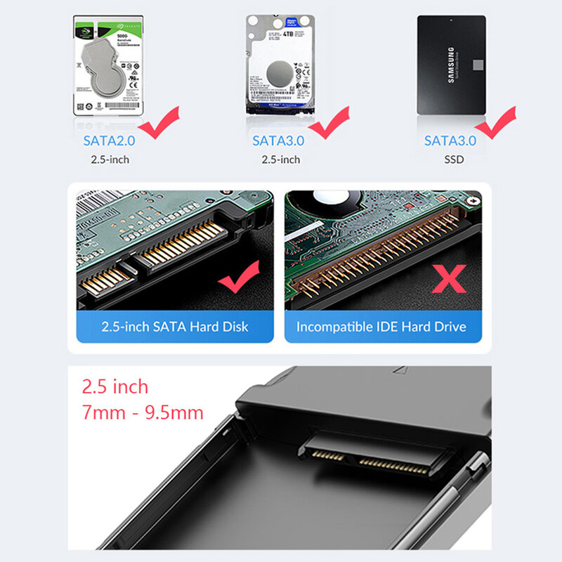 SANZANG USB 3.0 하드 드라이브 커버, SATA SSD 외장 케이스, HD 인클로저, C 타입 HDD 디스크 하우징, PC 노트북용 보관함, 2.5 인치
