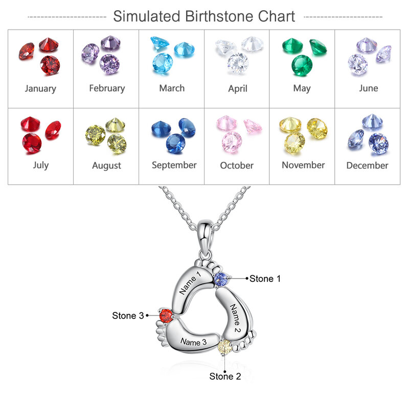 Personal isierte Baby Fuß Halskette mit Geburts stein benutzer definierte 1-6 Name graviert Anhänger Halskette Jubiläums geschenk für Mütter