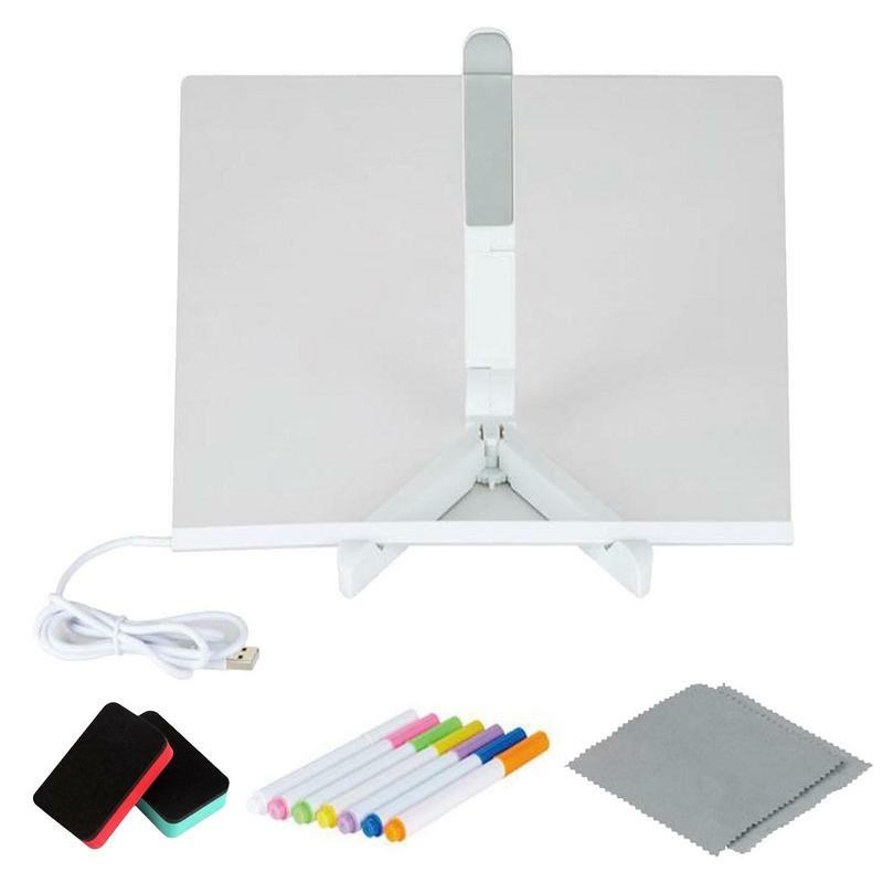 Papan Dry Erase akrilik dengan papan perencana bening cahaya dengan stan cahaya papan jadwal perencana harian lukisan Gambar LED