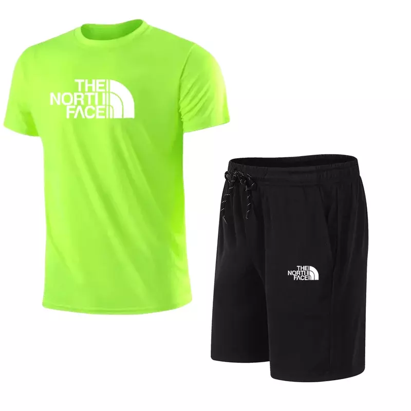 Setelan kaos lengan pendek pria, Musim Panas 2024 kaus + celana pendek Set olahraga motif santai modis lengan pendek setelan Jogging