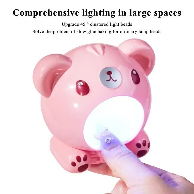 귀여운 만화 작은 곰 미니 네일 건조 램프, UV LED 매니큐어 빠른 경화 젤 네일 광택제, 전문 네일 램프 살롱 도구