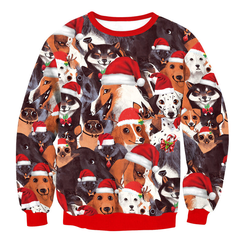 Sudadera con capucha para hombre, suéter de manga larga con estampado 3d de perro para Navidad y Año Nuevo, ropa informal para Otoño e Invierno