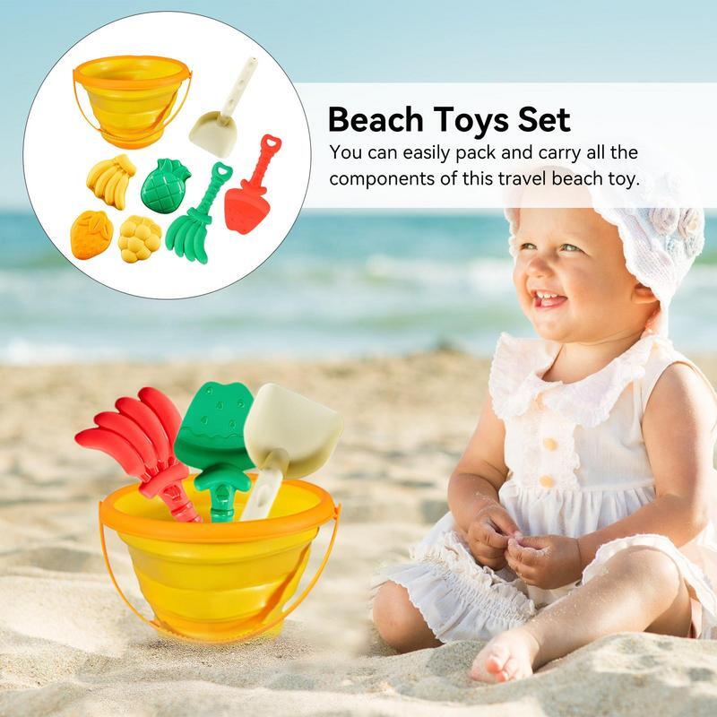 Ensemble de jouets de plage pour enfants, bac à sable, pelle pliable E27, moules à fruits, extérieur, 8 pièces