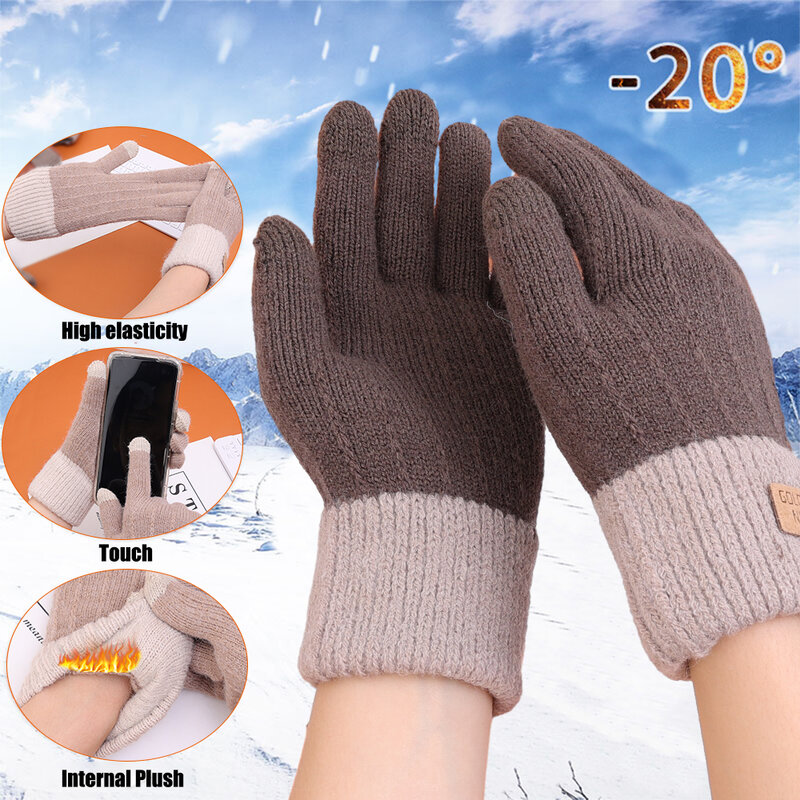 Зимние теплые вязаные перчатки с закрытыми пальцами, женские Искусственные кашемировые толстые плюшевые рандомные перчатки для езды на велосипеде и вождения