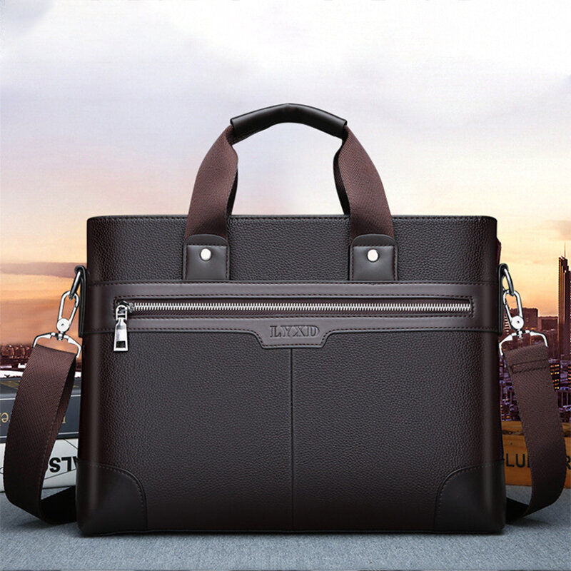 PU Leather Briefcase for Man A4 Documents Designer Executive Handbag Laptop 14 Shoulder Business Messenger Tote Bag Husband