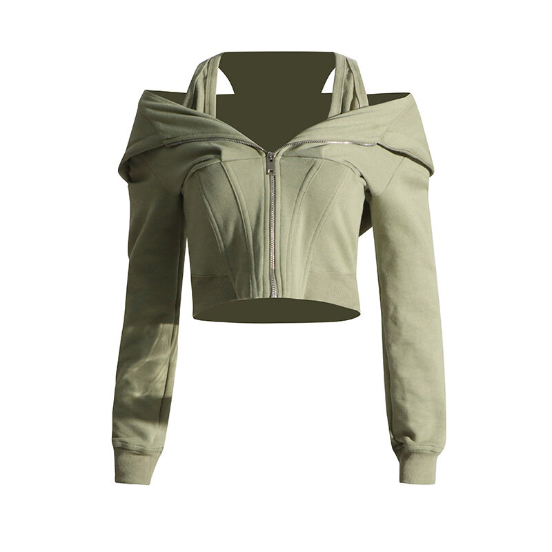 Fashionable Trendy Casual Jacket Spring 2024, New Design With Fishbone Waist And Slim Hooded Hoodie For Women