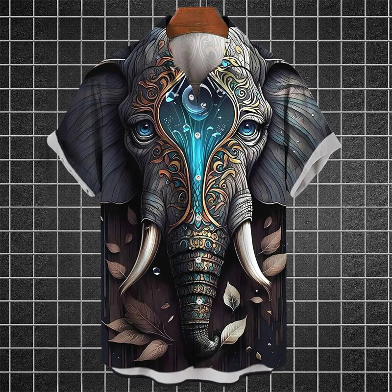 Herren Sommer Grafik Hawaii Kurzarm hemden für Männer übergroße Kleidung y2k Harajuku Luxus Blusen Elefanten Tops Mode