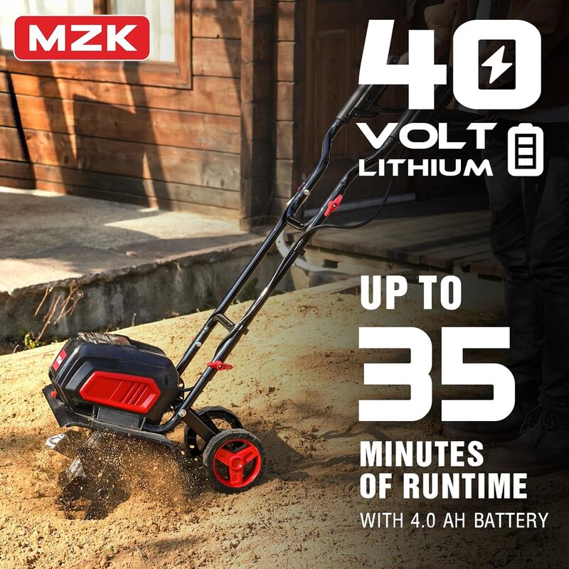40V 12-inch Cordless Garden Tiller, Battery Powered Garden Cultivator, 2 * 4.0Ah Battery and Fast Charger Included