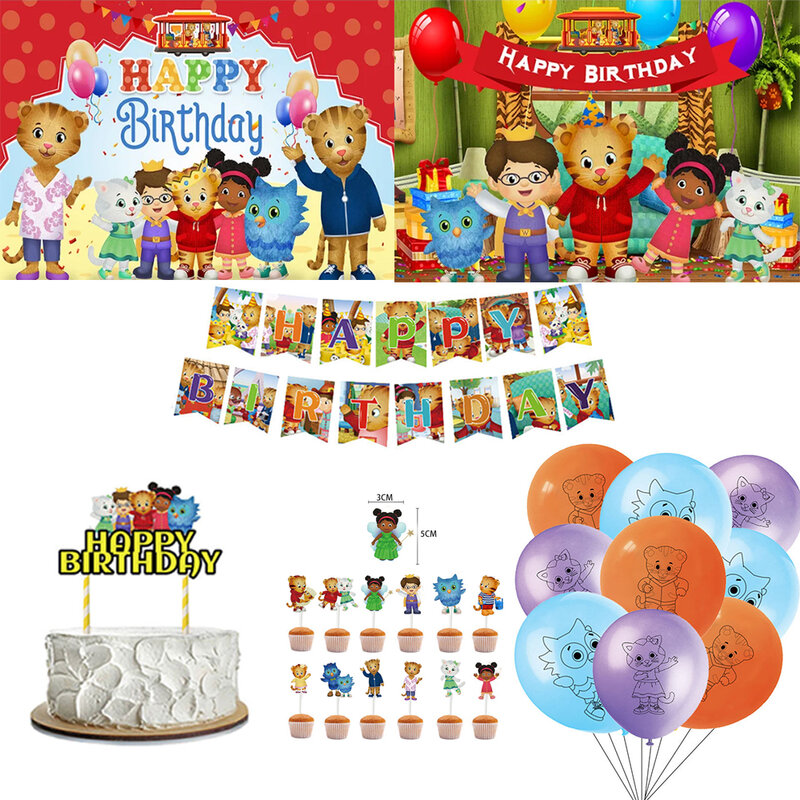 Fondo de decoración de fiesta de cumpleaños con temática de Little Tiger Daniel, cartel de globo de tela, Fondo de fotografía para niños y niñas