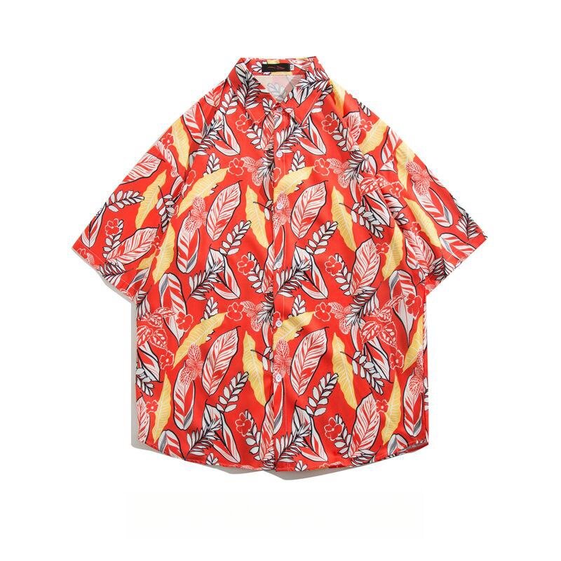 Letnia męska koszula z krótkim rękawem Retro nadruk modna wszechstronna luźna hawajska bluzka na wakacje na plaży