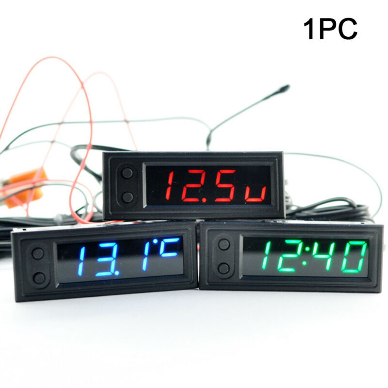 12V 3 in1 Kit per auto per veicoli termometro voltmetro Mini Display a LED voltmetro digitale pannello Volt voltmetro Tester accessori