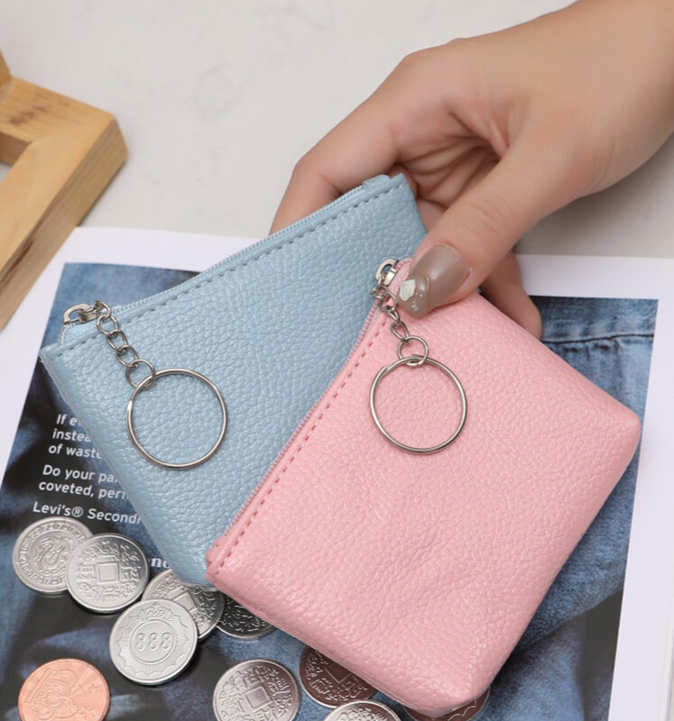 Nuovo portamonete con cerniera modello litchi in pelle PU borsa portamonete con chiave a moneta corta ultrasottile Mini borsa muslimah per le donne