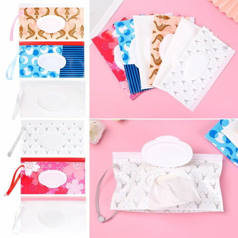 Fashion Cute Baby Product Portable Snap-Strap Flip Cover Stroller Accessories Cosmetic Pouch Wet Wipes Bag Tissue Box
