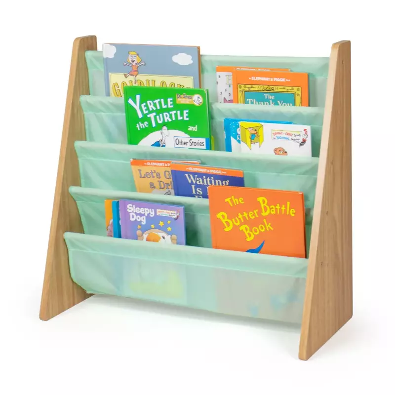 Kids Bookcase with 4 Shelves, Seafoam Green/Navy/White