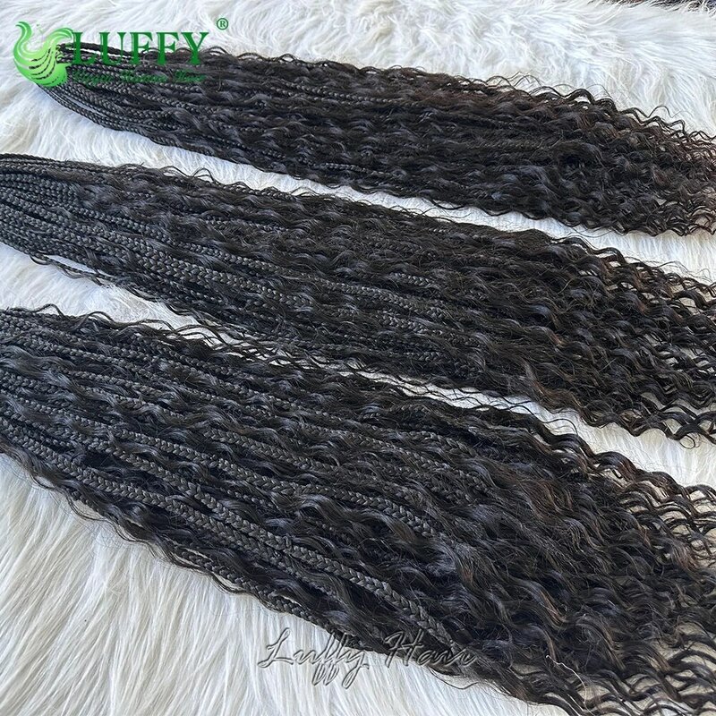 Pré-looped Boho Box Braids para mulheres negras, Crochet Hair com Ends Curly, cabelo humano encaracolado