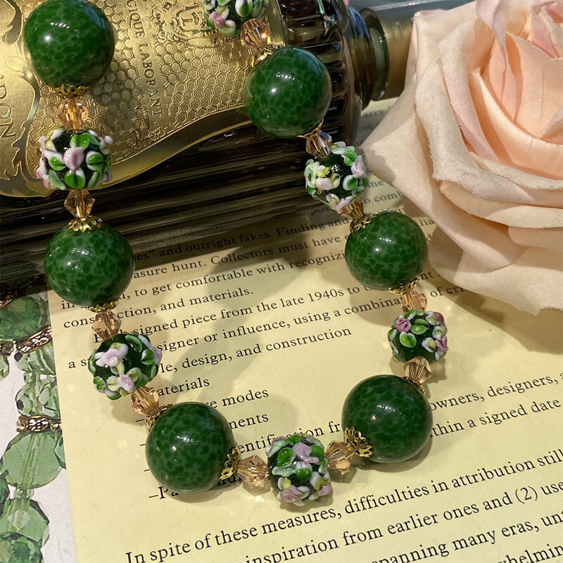Tour de cou en pierre de cristal émaillé vintage français pour femmes et filles, collier de pull, accessoires de bijoux