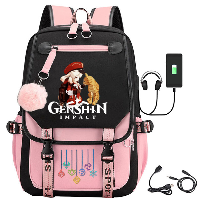 Аниме Genshin Impact периферийный плюшевый мяч USB рюкзак для учеников средней школы в европейском и американском стиле школьная сумка