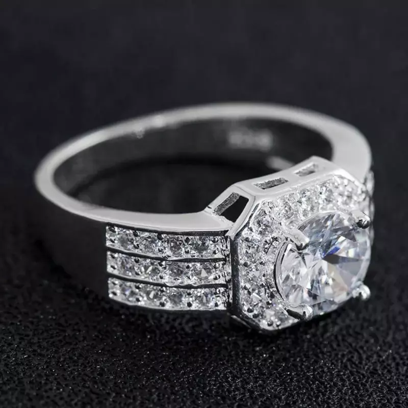 YKD10 cincin perak klasik, perhiasan cincin pernikahan pertunangan putih zirkon kubik untuk wanita 925