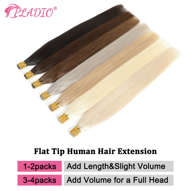 PLADIO ekstensi rambut ujung I, ekstensi rambut alami manusia kapsul Keratin rambut manusia asli 12-26 inci 50 buah 100 buah