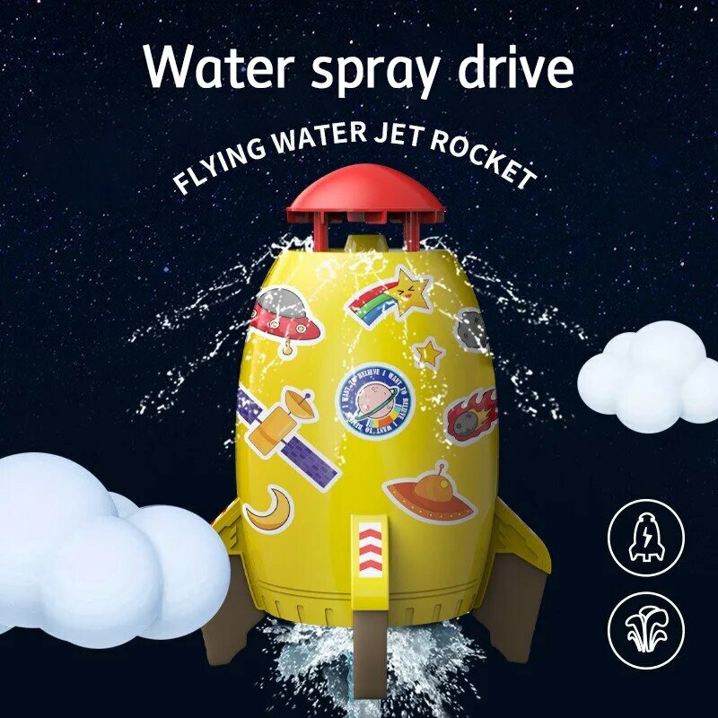 Lançador de foguetes dos desenhos animados, aspersão de água pressão, ejeção gramado cachoeira spray jogo, brinquedo interativo ao ar livre, verão