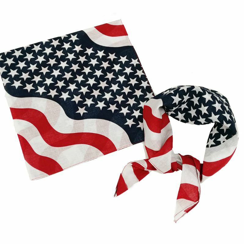 Pañuelo multiusos algodón 652F Hip Hop, bufanda cuadrada con bandera americana, diadema estampada a rayas, pañuelo envolvente