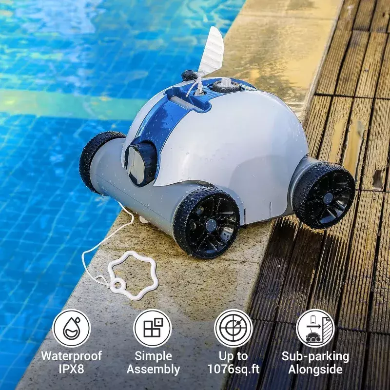 Cordless Robotic Pool Cleaner, Automatic Pool Vacuum with 60-90 Mins Working Time, Rechargeable Battery, IPX8 Waterproof for t