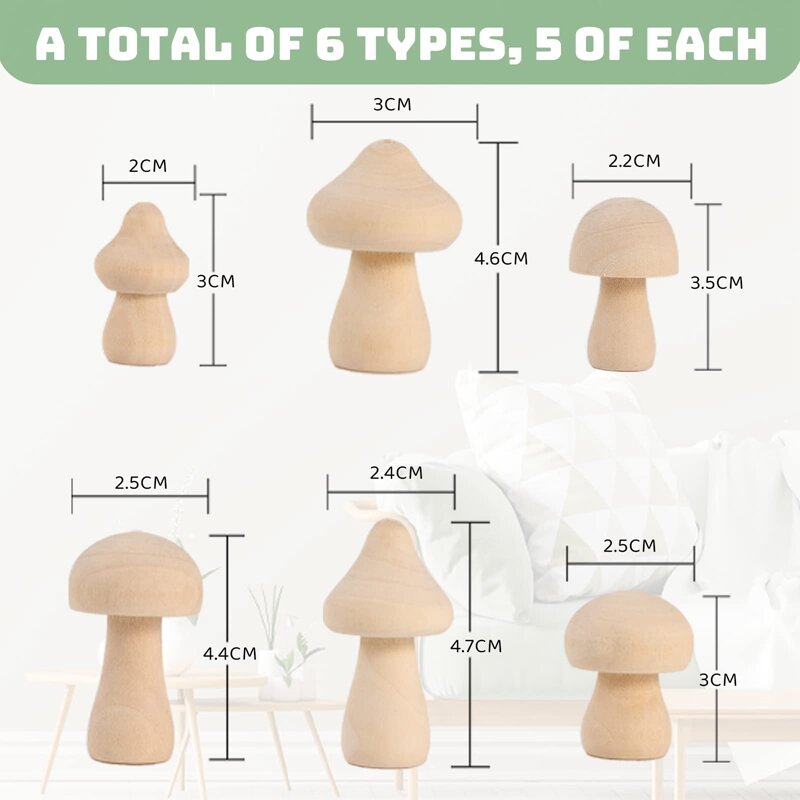 Unfinished Wooden Mushroom 6 Sizes Of Natural Wooden Mushrooms For Arts & Crafts Projects Decoration