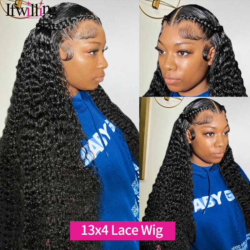 Perruque Lace Front Wig Deep Wave Naturelle, Cheveux Humains, Transparent, 13x4, 28 30 Pouces