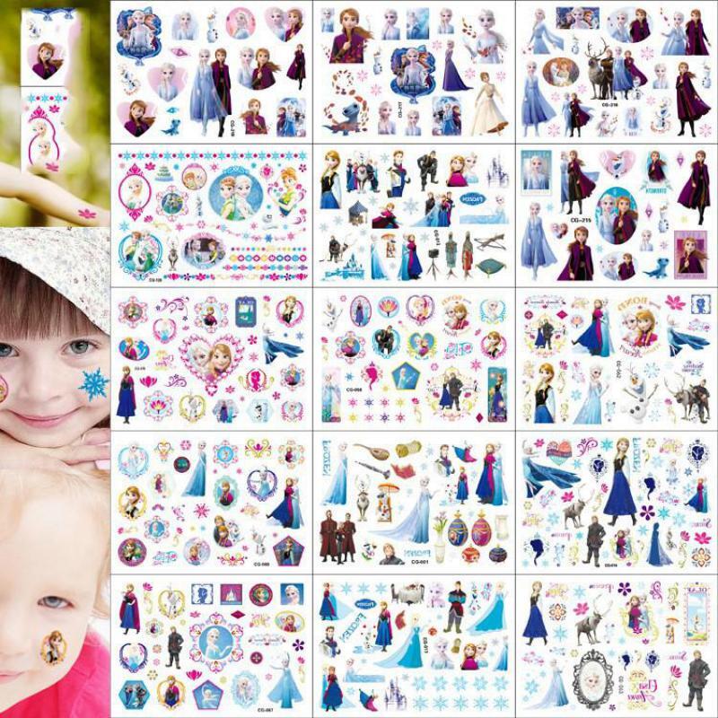 Stiker tato mainan anak, stiker mainan kartun Frozen Anna Elsa Putri, dekorasi pesta ulang tahun anak-anak