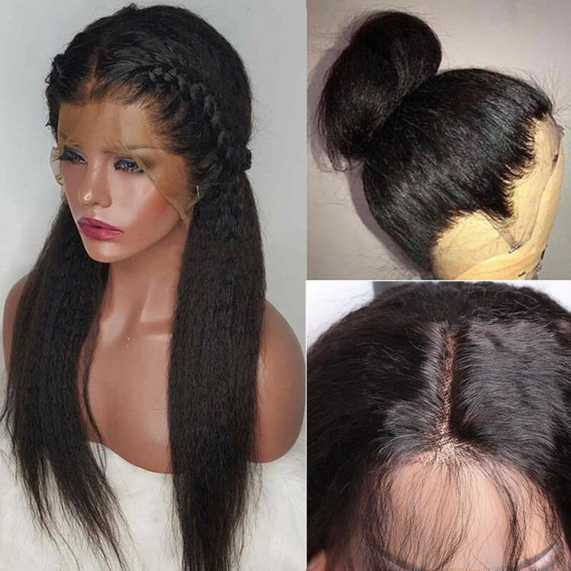 Newmi Kinky Straight Full Lace Wig Human Hair Natural Color Full Lace Frontal Wigs  Yaki Straight Human Hair Wig for Women