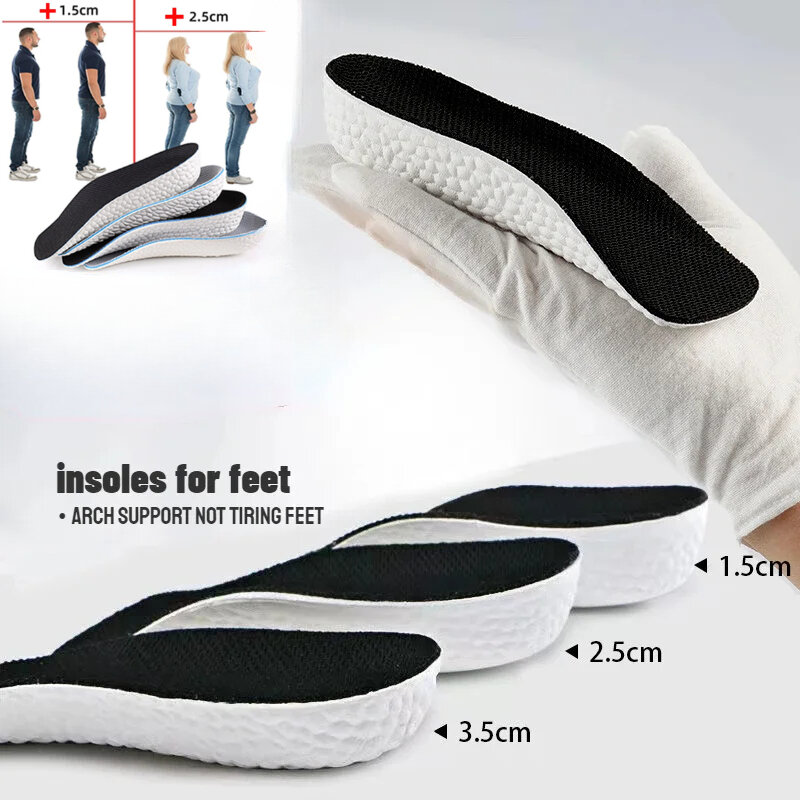 Memory Foam Altura Aumentar Palmilhas para Homens e Mulheres Sapatos, Flat Feet Arch Support, Orthopedic Sneakers Pads, Heel Lift