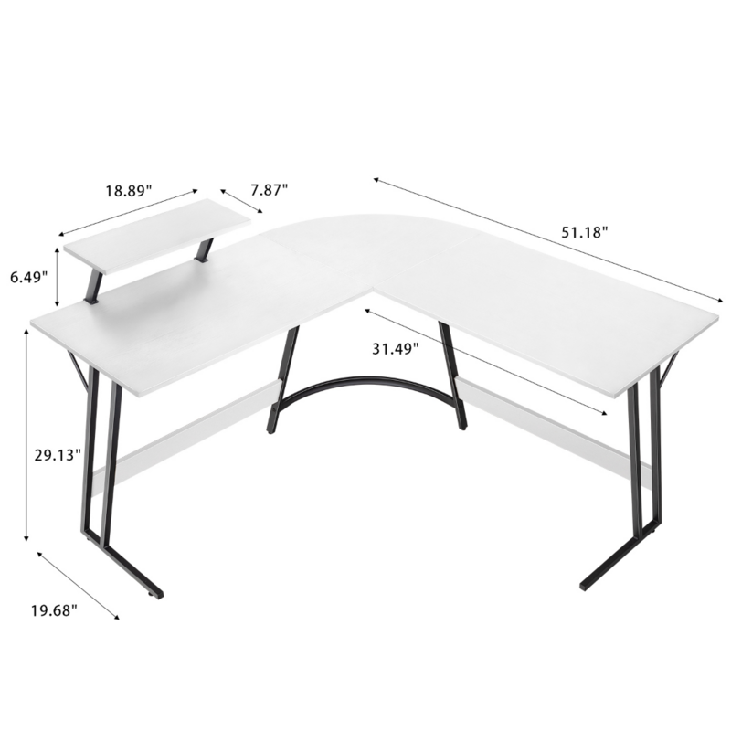 Vineego mesa de canto moderna em forma de l com mesa pequena, branco