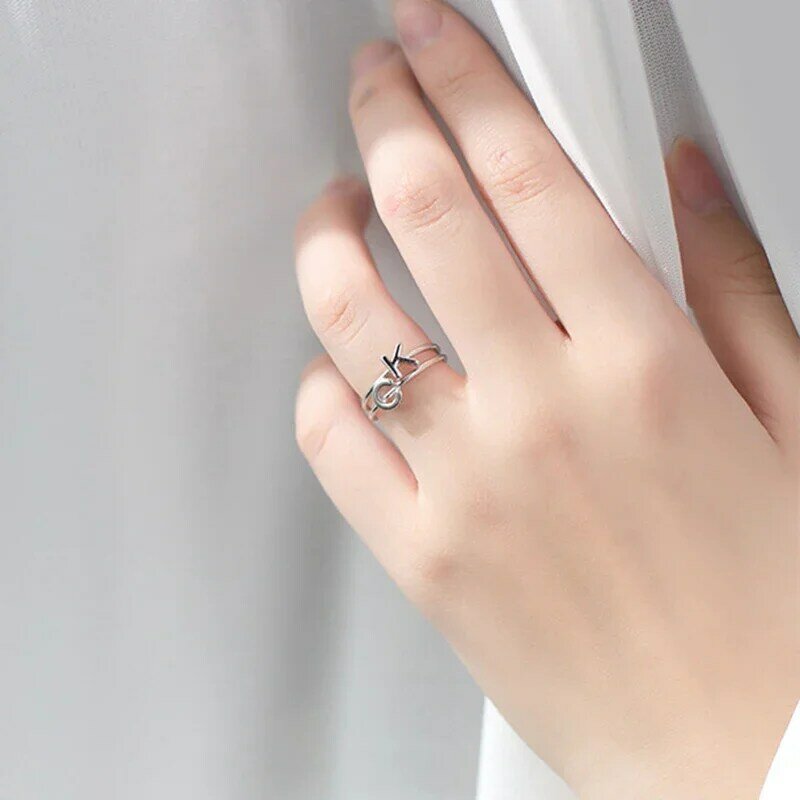 SOFTPIG Real 925 Sterling Silver 26 Letter Adjustable Customized Ring For Women 2024 Trendy Fine Jewelry Charms Accessories