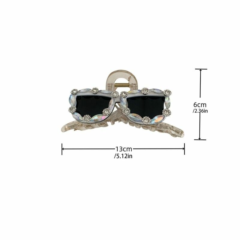 Shiny Sunglasses Hair Claw Fresh Glasses Crystal Rhinestone Hair Clip Korean Style Large Shark Clip Daily