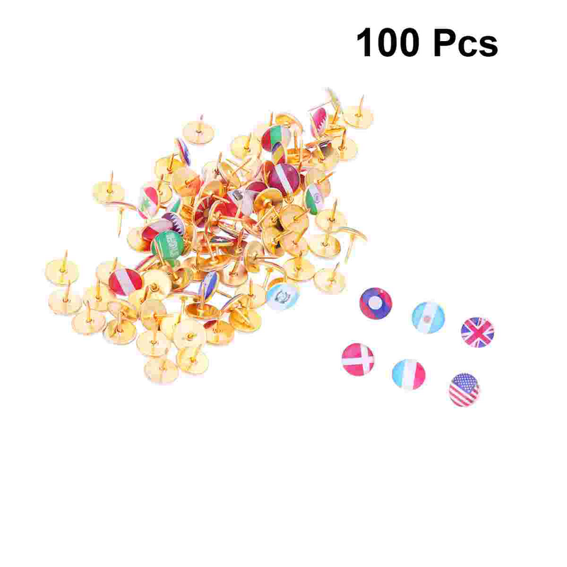 100Pcs Push Pin National Flag Thumbtacks Small Travel Map World Flag Stationery Supplies for Home Office School