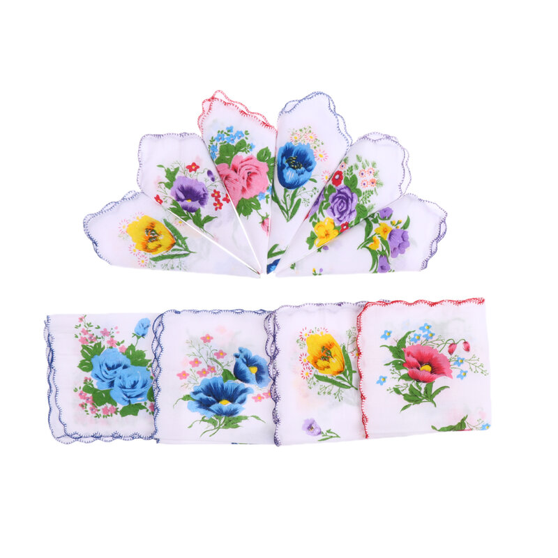 10Pc Vintage Blume Taschentuch Platz Taschentücher Hanky Frauen Kinder Geschenk