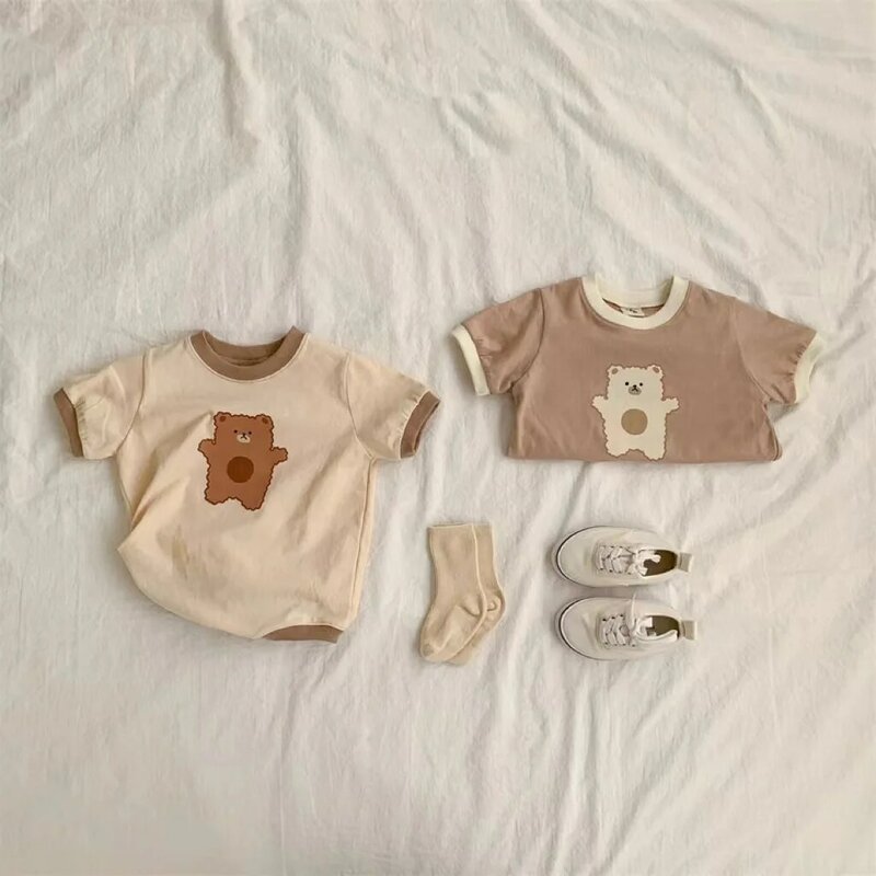 Summer Kids Baby Girls Boys Short Sleeve Print Bear Outdoor Clothing Infant Cotton Jumpsuits Toddler Newborn Bodysuits 유아복
