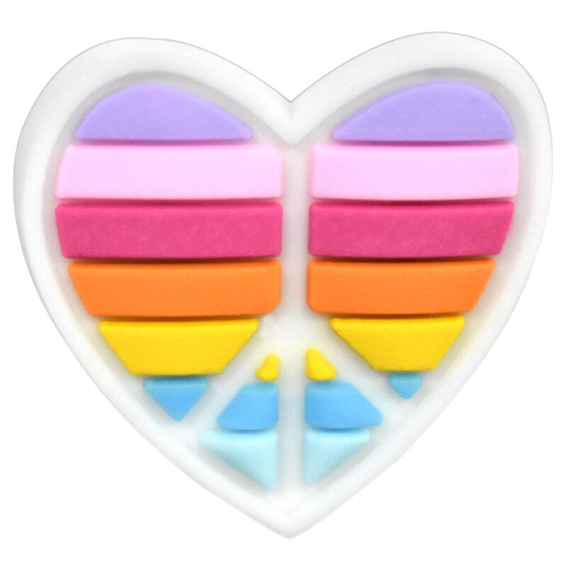 Arco-íris pvc sapato fivela, paz e amor personagens, acessórios, decoração para sandálias, sapatilha, festa, presente de etiqueta unisex