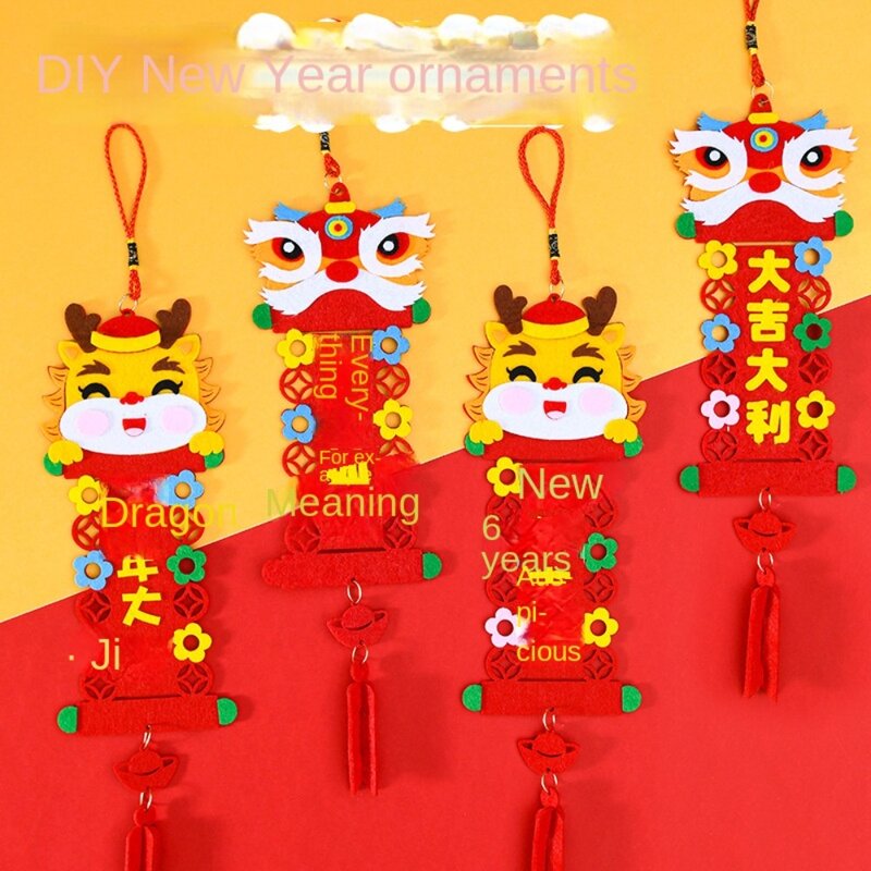 Mainan edukasi Tahun Baru, properti tata letak pola naga, liontin Dekorasi gaya Tiongkok, mainan DIY dengan tali gantung