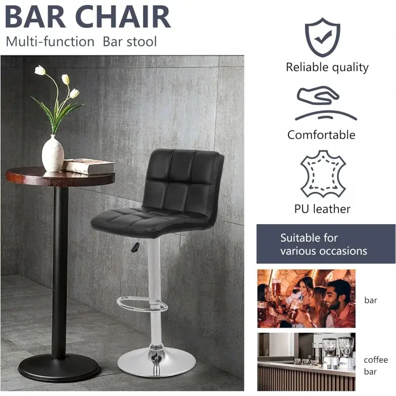 BestOffice Bar Stool Barstools Bar Chairs Counter Height Adjustable Swivel Stool with Back PU Leather Kitchen Counter Stools Set