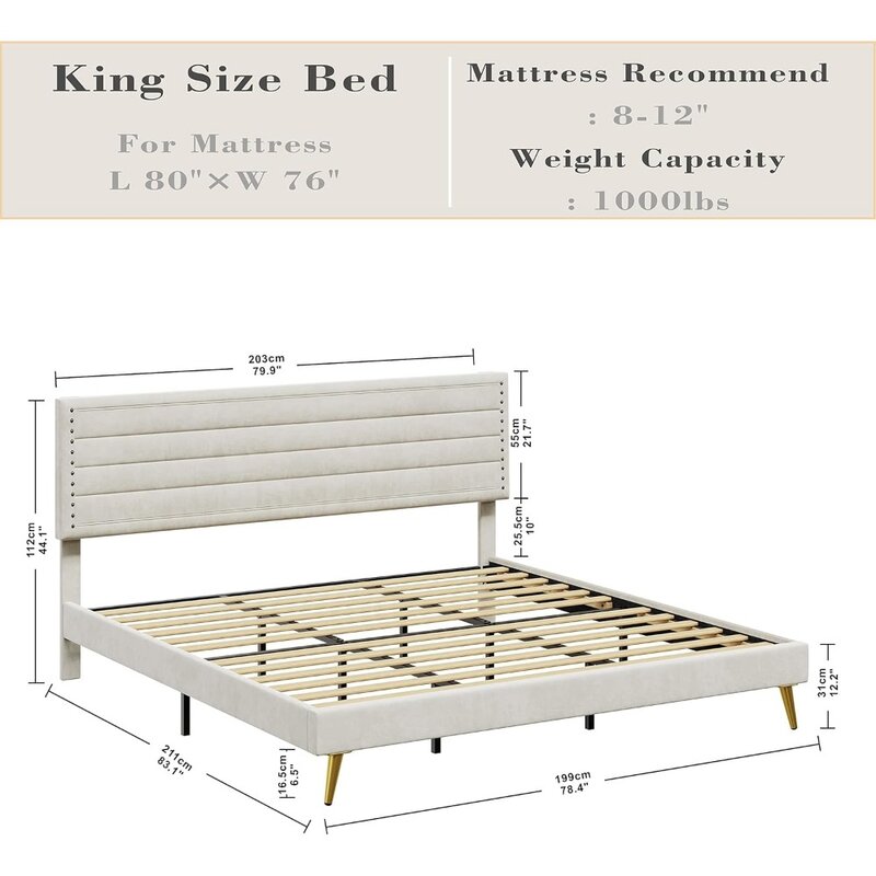 Marco de cama de fácil montaje para niños, Bases y marcos de cama sin ruido, No necesita resorte de caja, muebles Beige para niños