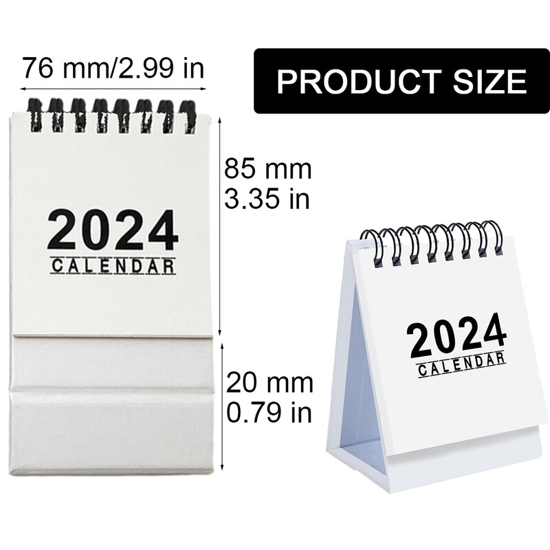 Mini calendrier de bureau portable sur pied, reliure à double fil, blanc, noir, maison, école, papier optique, 2024