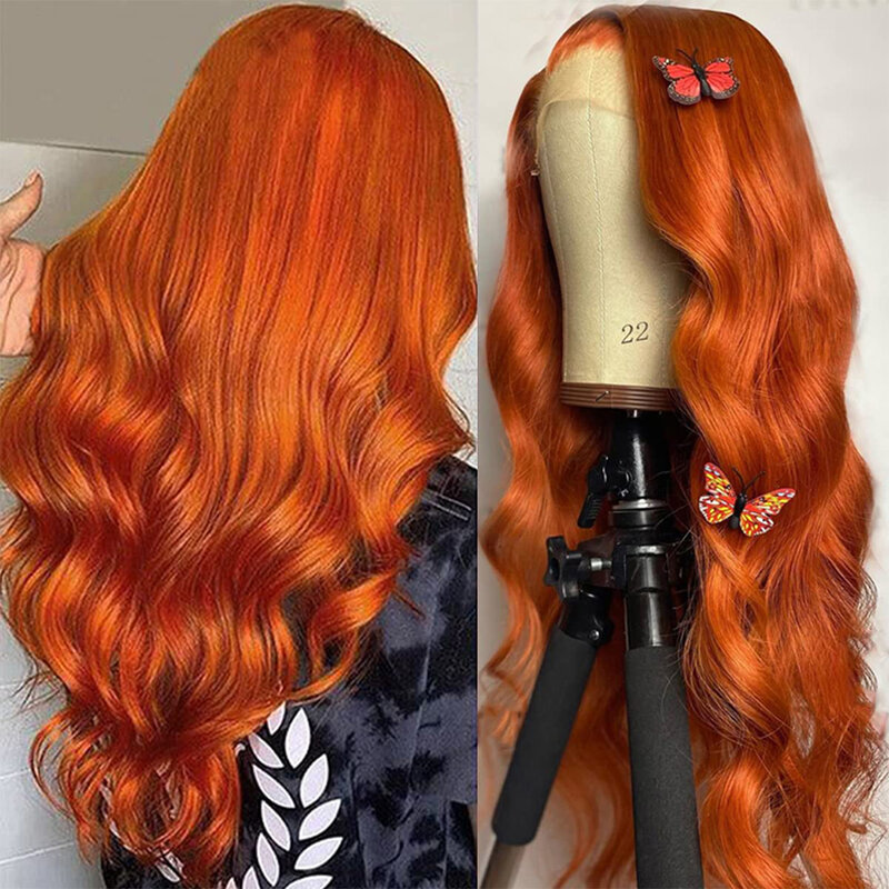Koronkowa fala z przodu peruki ludzkie włosy ruda pomarańczowa peruka 13x4 HD peruki typu Lace Front ludzkich włosów wstępnie oskubane z perukami z włosów dziecka