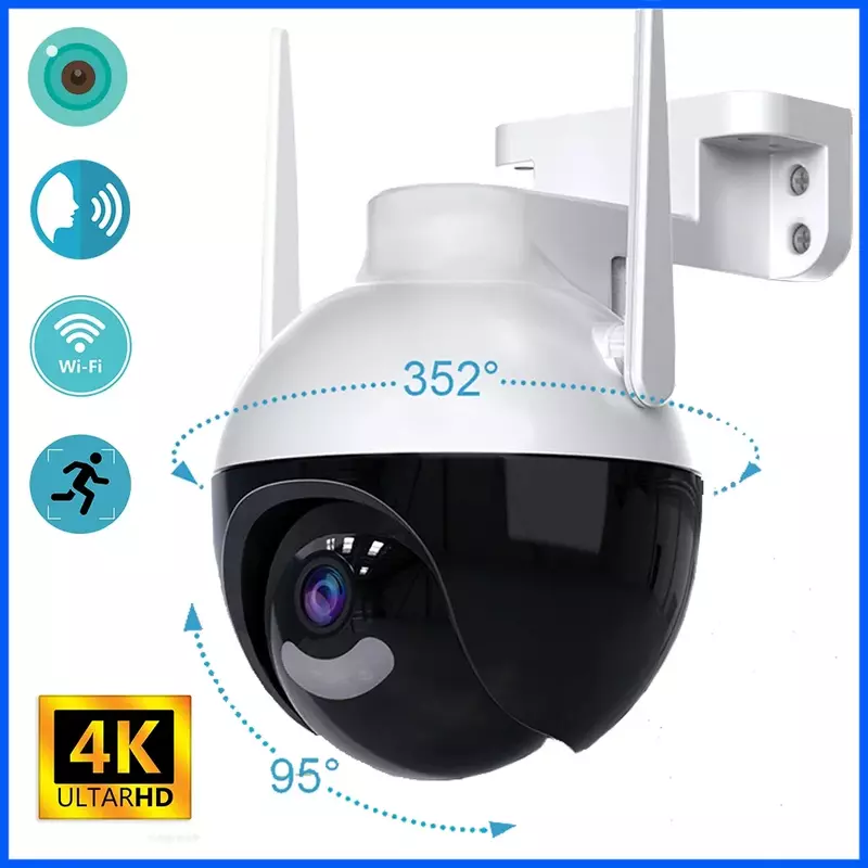 8MP 5MP 2M PTZ WiFi IP Camera 4K AI Detection Color Night Vision Audio Video 360 Degree Panoramic Rotating Outdoor Waterproof Do