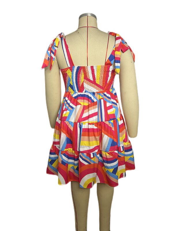 Plus Size Elastic Mini Dress Ladies Elegant Print Dress Spring Summer Ladies Neck Sleeveless Dresses Wholesale Dropshipping
