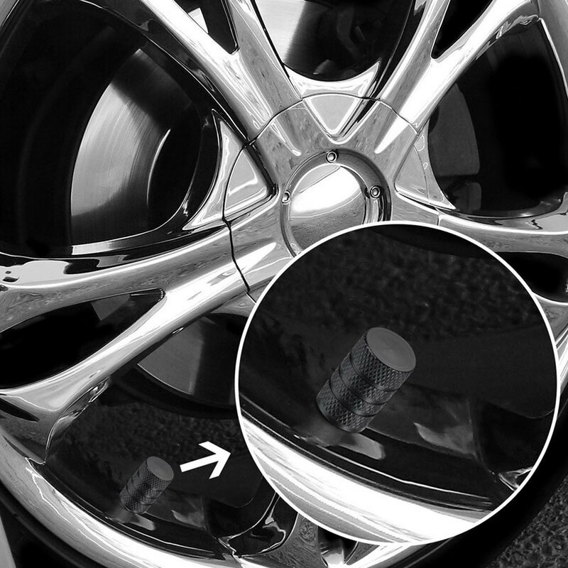 Dsycar 4pcs prata pneu de carro válvula hastes cap knurling estilo pneu tampa da válvula de alumínio haste da roda do pneu tampa da válvula de ar para nós schrader