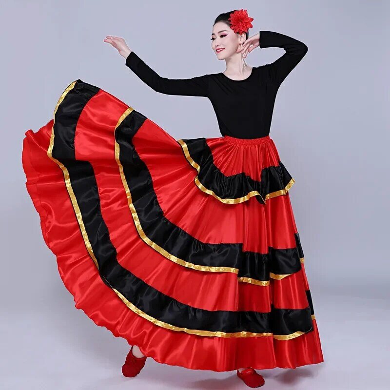 Fantasia de Dança Espanhola Feminina, Cigana Clássica, Flamenco, Saias Swing, Tourada, Performance de Barriga, 360, 540, 720
