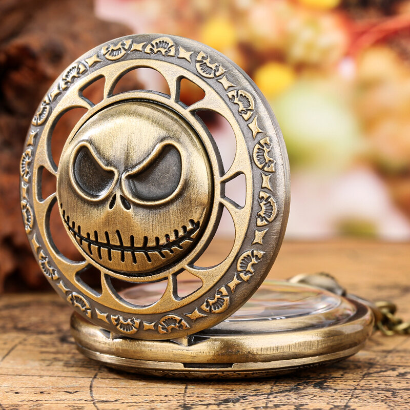 Reloj de bolsillo de cuarzo con esqueleto de bronce, pulsera con colgante exquisito para niños, regalos para hombres y mujeres, tema de Halloween