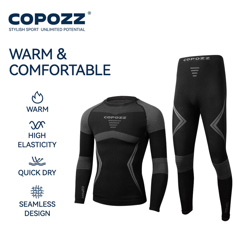 COPOZZ-Ensemble de Sous-Vêtements Thermiques de Ski pour Homme et Femme, Survêtement de Compression Fonctionnel à vaccage Rapide, Pantalon de Snowboard Serré pour Adulte