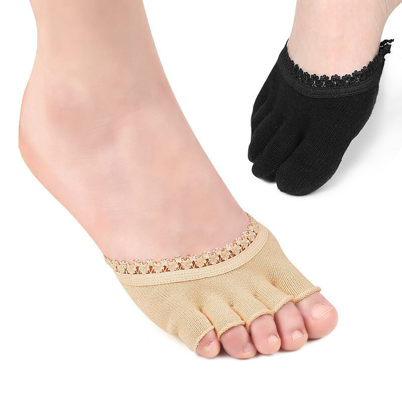 Almohadilla para el antepié cinco dedos tacones altos medias medias resistentes al desgaste calcetín Invisible de encaje callos callos cuidado del dolor de pies para mujeres y hombres